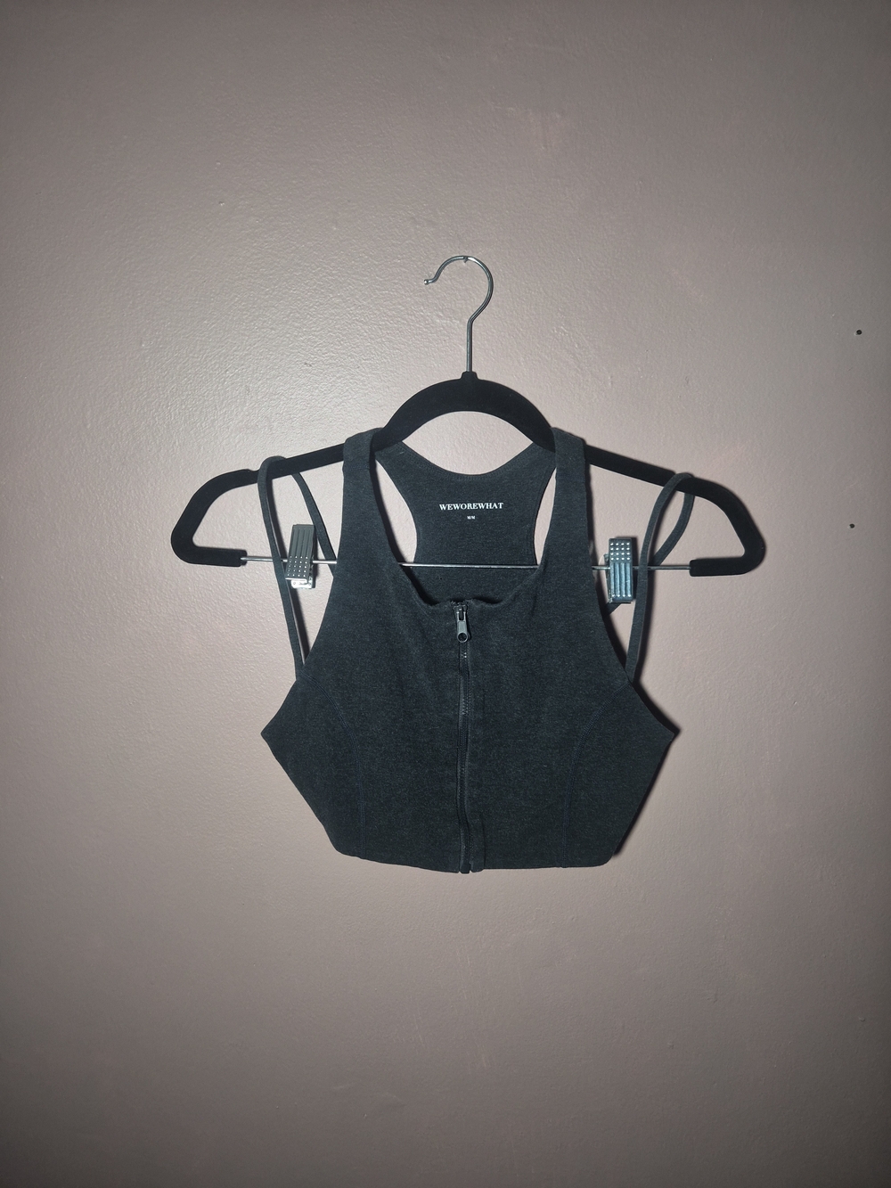 WeWoreWhat Double Strap Zip Up Sports Bra Dark Grey Size Medium M Sporty Yoga ✨️